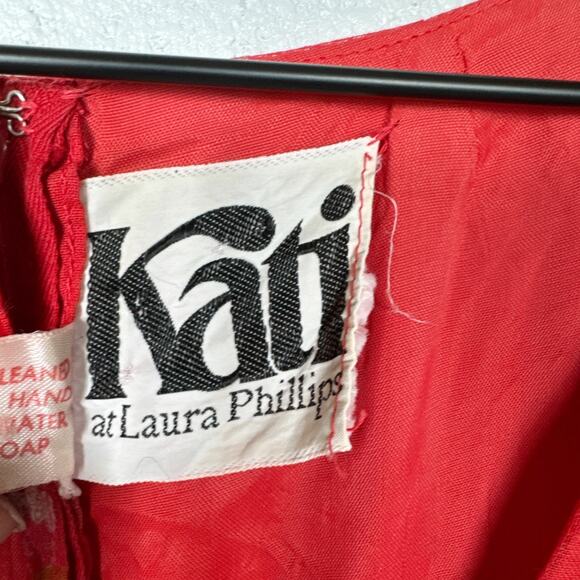 Vintage Floral Maxi Dress Kati at Laura‎ Phillips Womens Small Red Long Boho - Picture 3 of 6